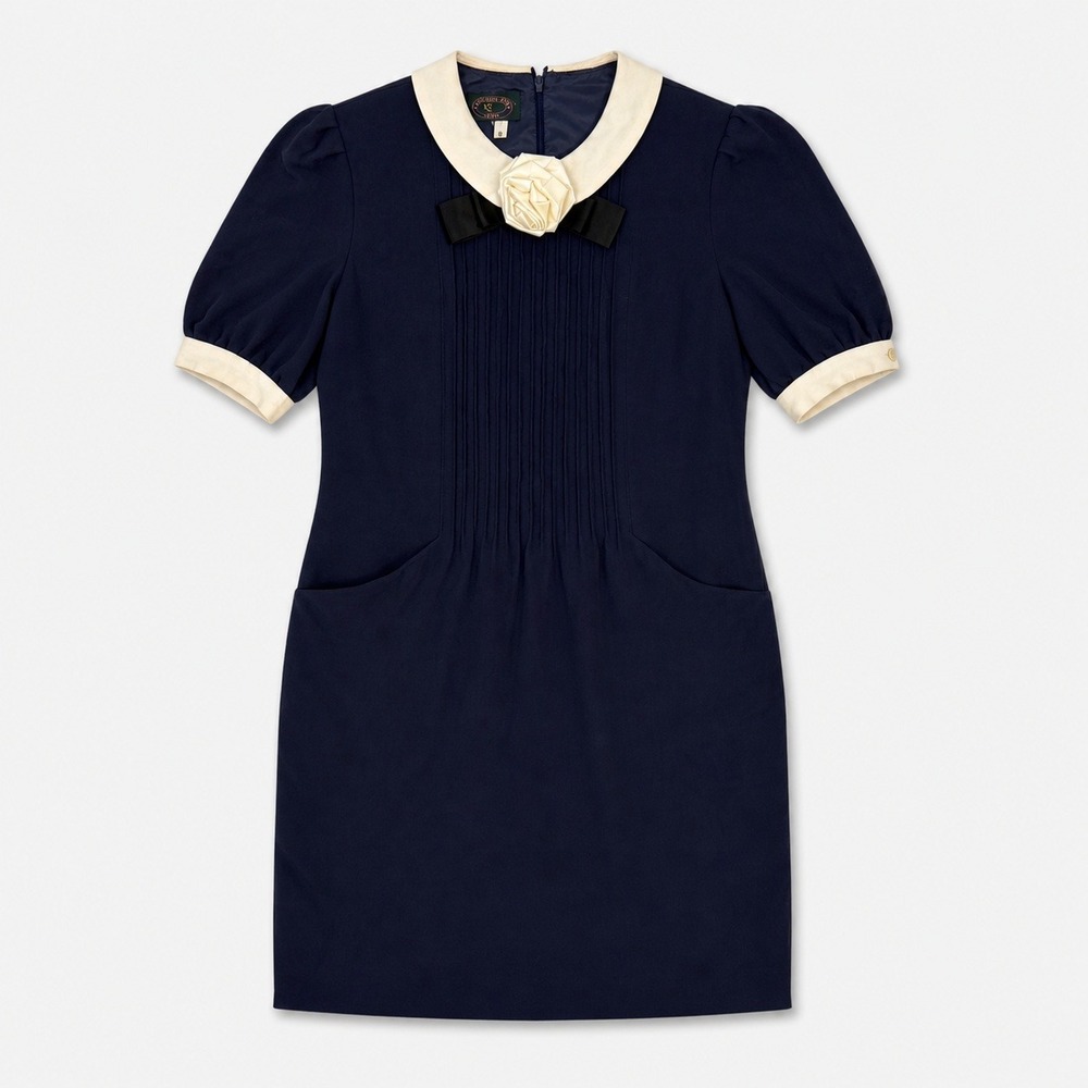 Vtg Charter Club Navy Blue Peter Pan Fitted Dress Size 8P Preppy wedding guest